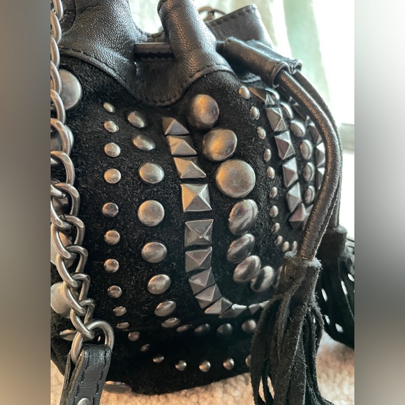 Ecote Leather Black Studded Crossbody Bucket Bag Purse Suede Bohemian Rock Indie - Picture 10 of 15